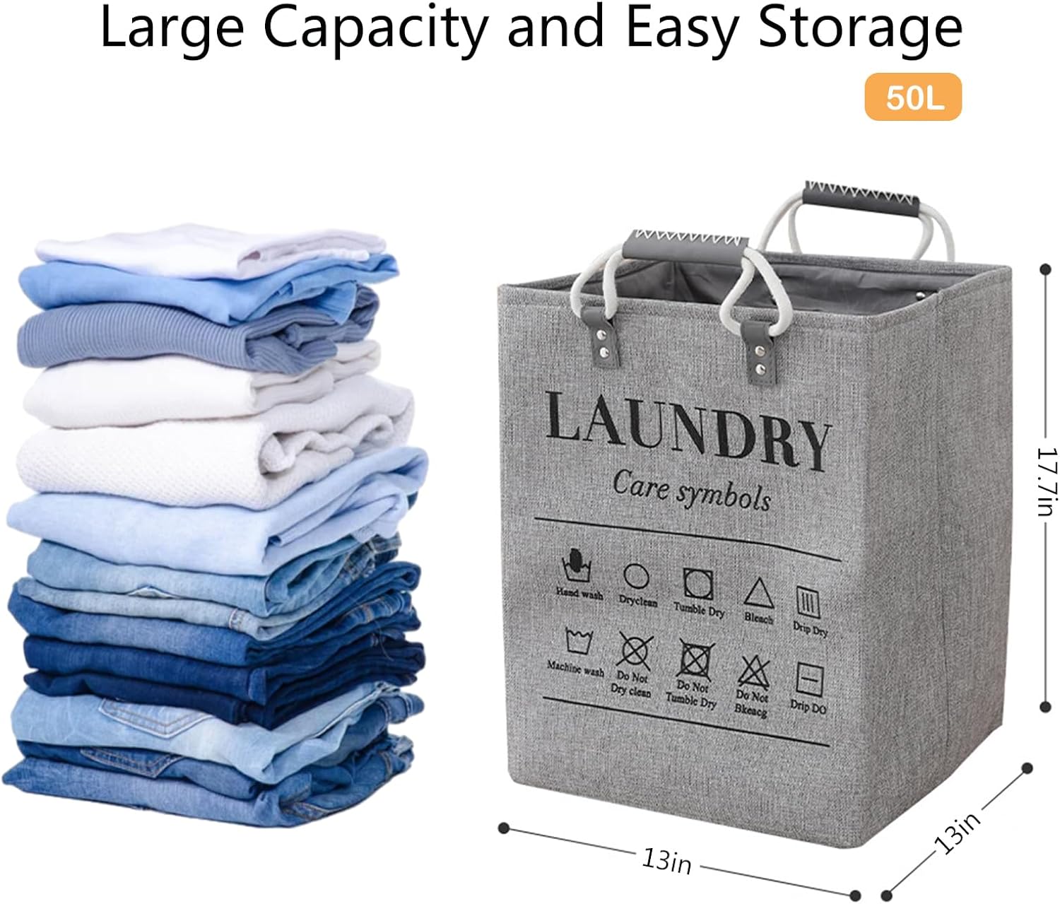 Laundry Basket 50L Foldable Laundry Hamper Organizer with Handles