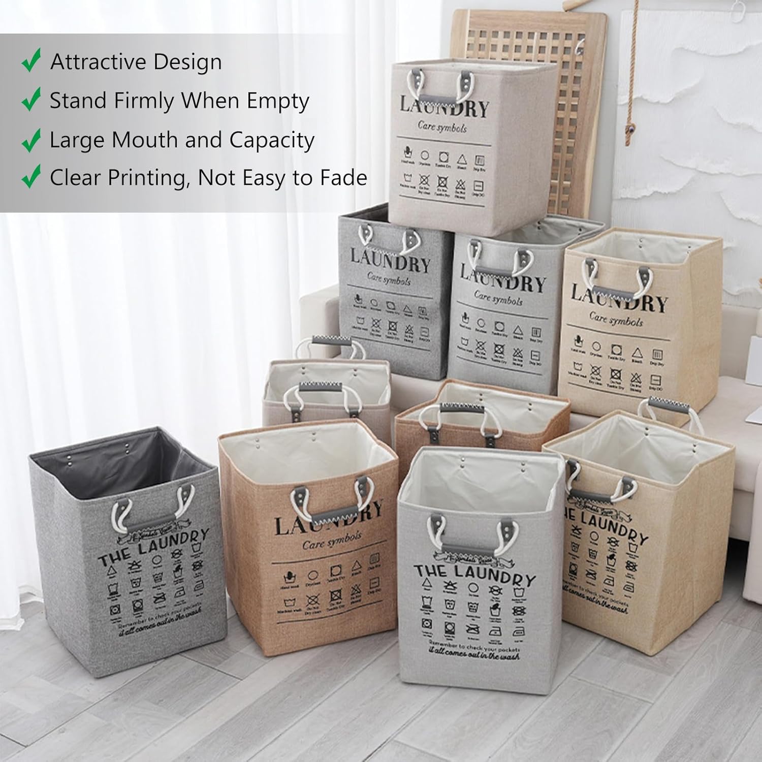 Laundry Basket 50L Foldable Laundry Hamper Organizer with Handles