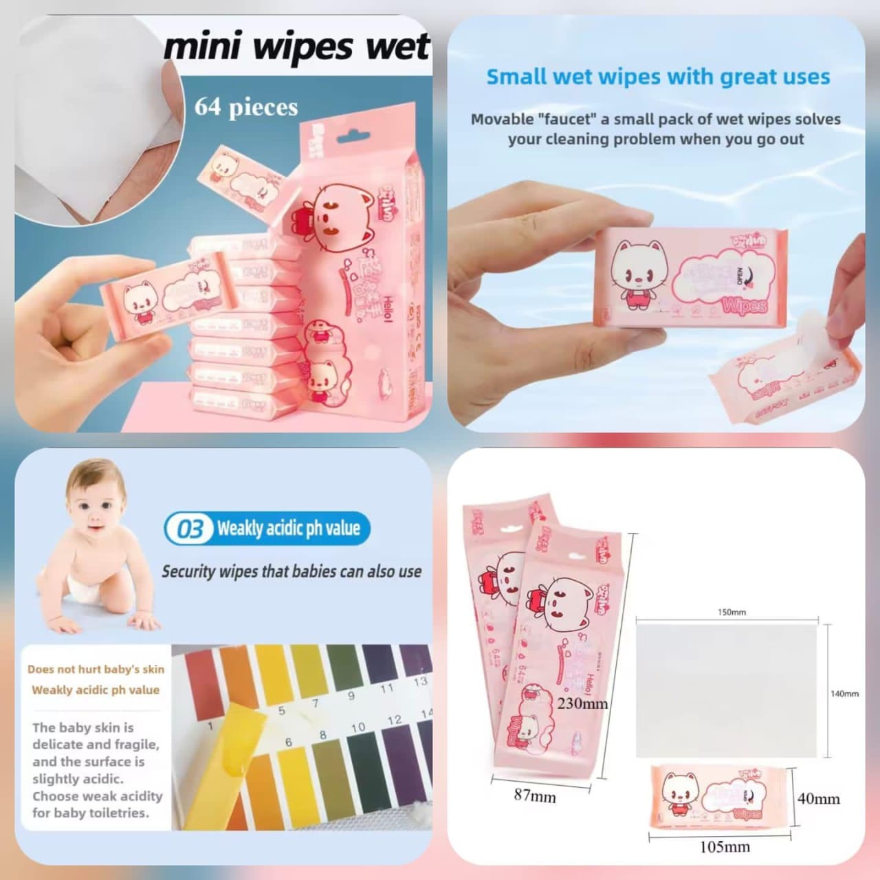 Cleaning Mini Packed Wipe (8Mini Packets in One Pack Total 64 Wipes Packet)