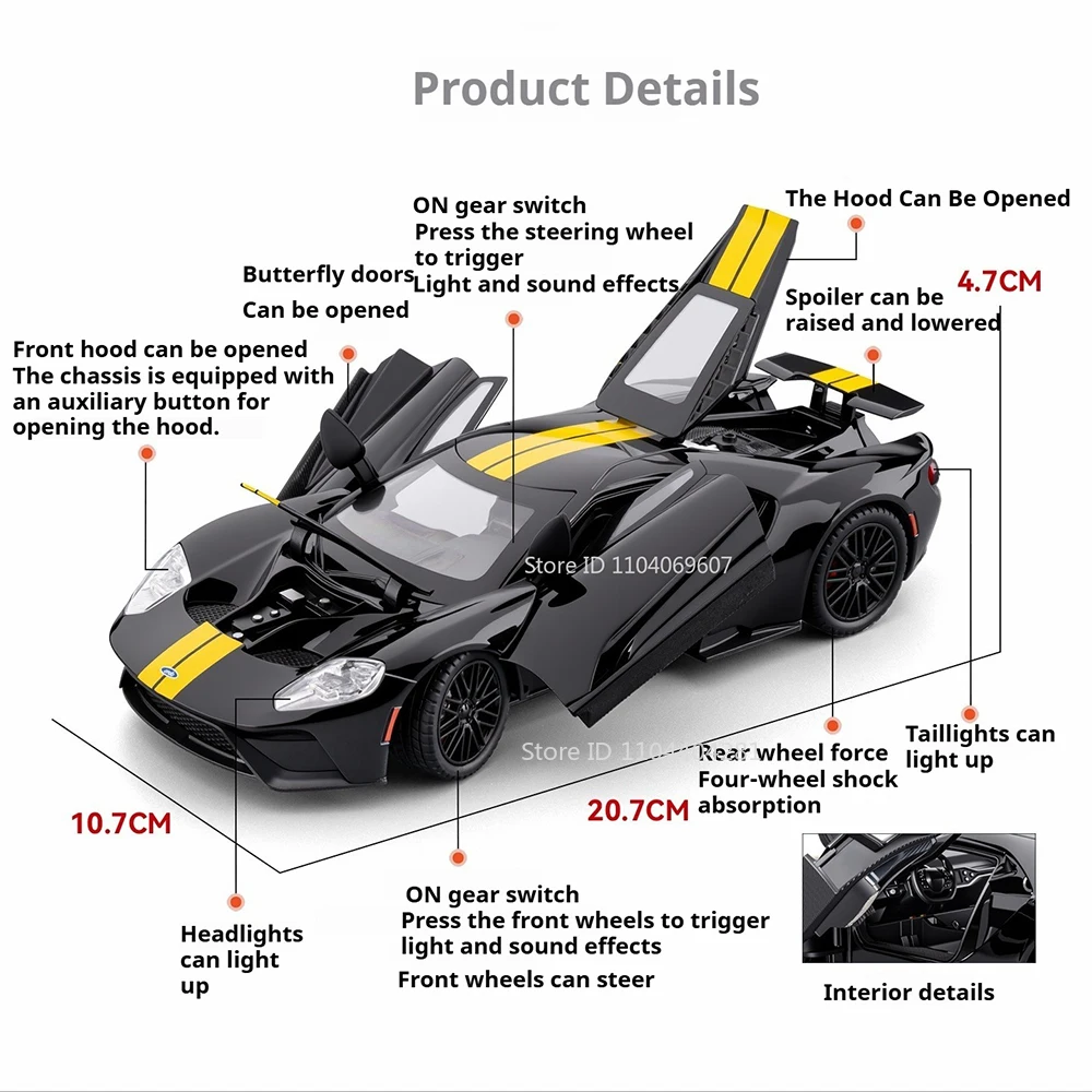 1:24 F1-LM GT Model Car Diecast Alloy Toys Doors Opened Sound Light Pull Back Diecast Model Car