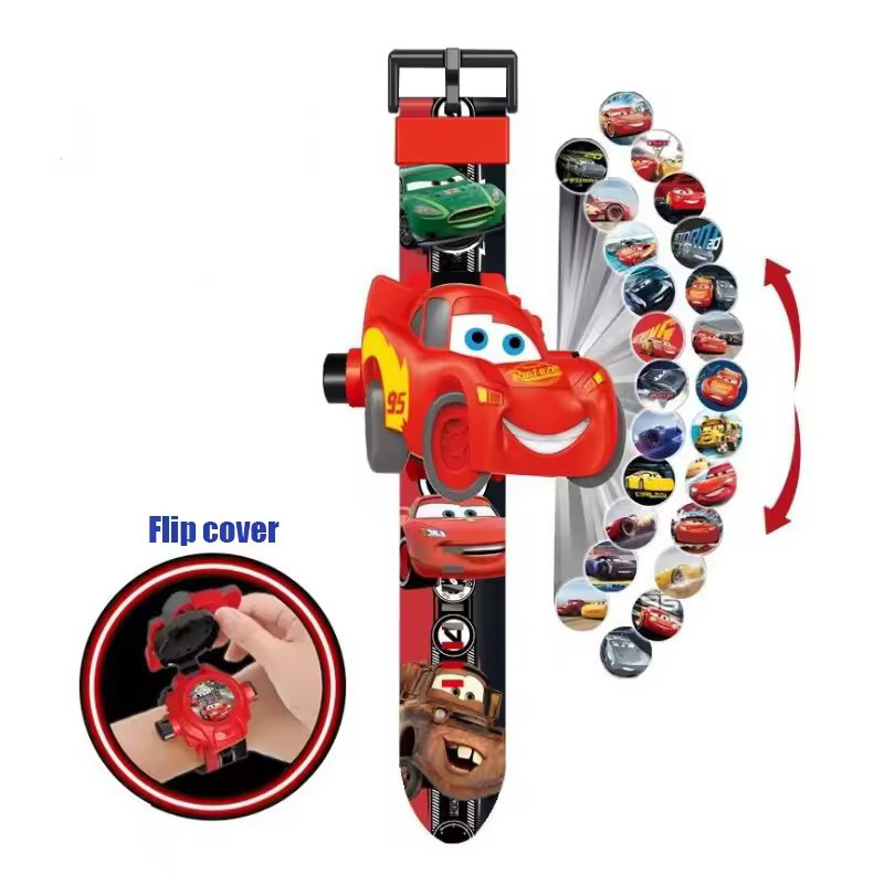Disney Cars Lightning Mcqueen Wrist Watch 3D Projection Watch 24Pictures 3D Projection Children Toy Student Digital Watch