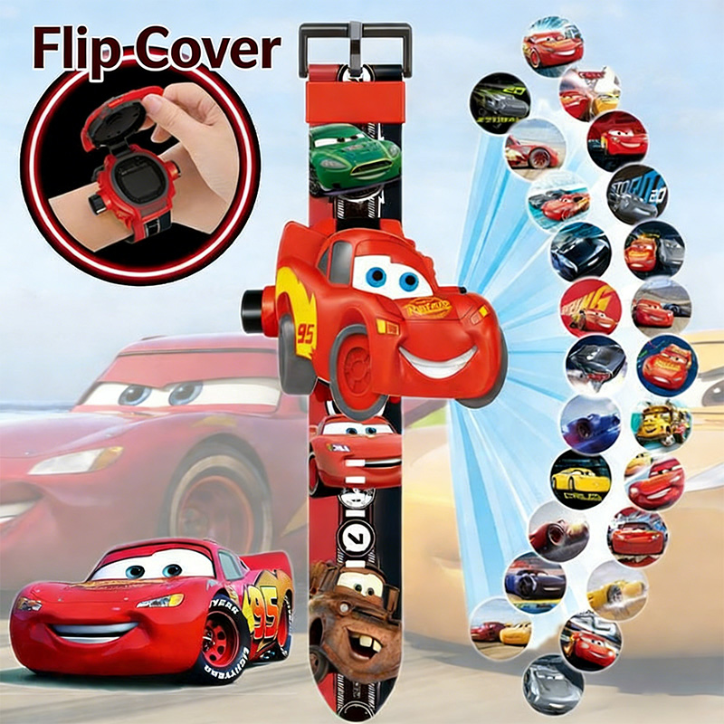 Disney Cars Lightning Mcqueen Wrist Watch 3D Projection Watch 24Pictures 3D Projection Children Toy Student Digital Watch