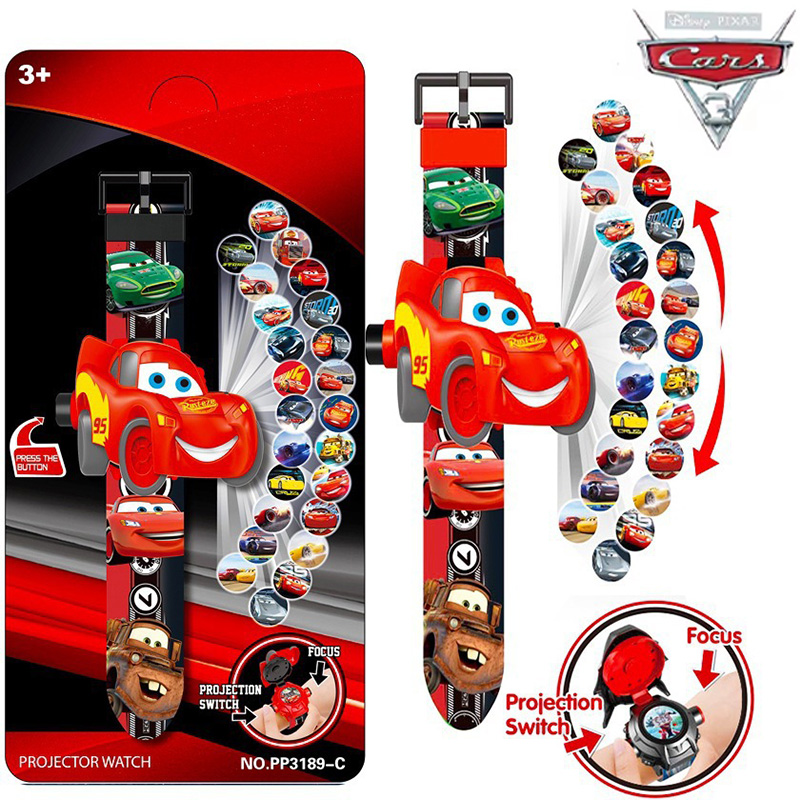 Disney Cars Lightning Mcqueen Wrist Watch 3D Projection Watch 24Pictures 3D Projection Children Toy Student Digital Watch