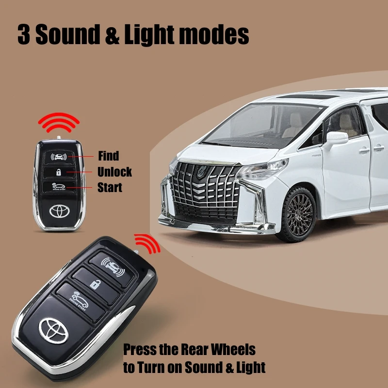 1:24 TOYOTA Alphard MPV Van Diecast Toy Car Model Vehicle Miniature Pull Back Sound & Light Doors Openable