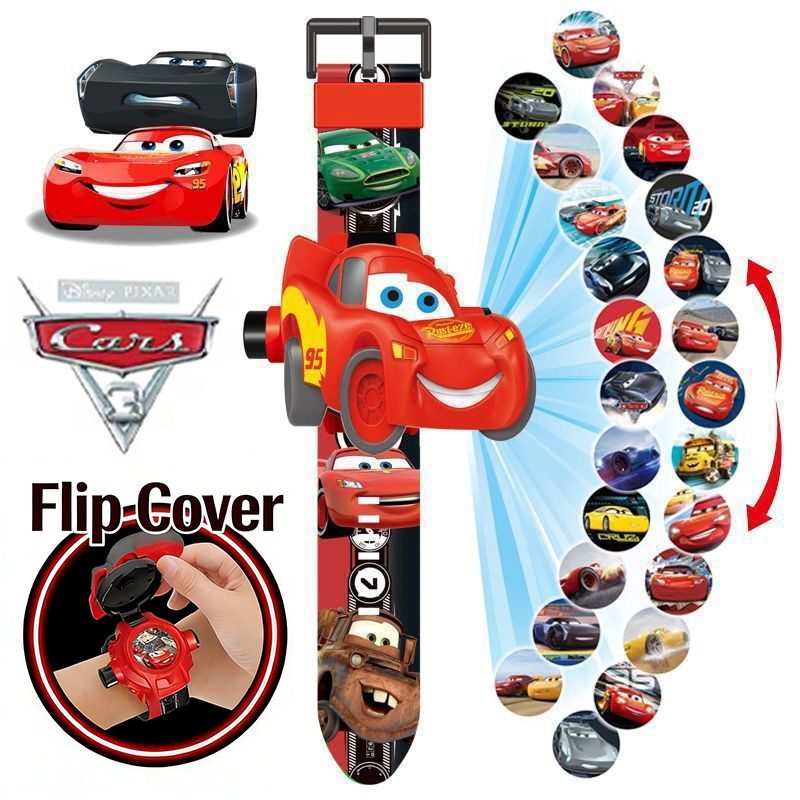 Disney Cars Lightning Mcqueen Wrist Watch 3D Projection Watch 24Pictures 3D Projection Children Toy Student Digital Watch
