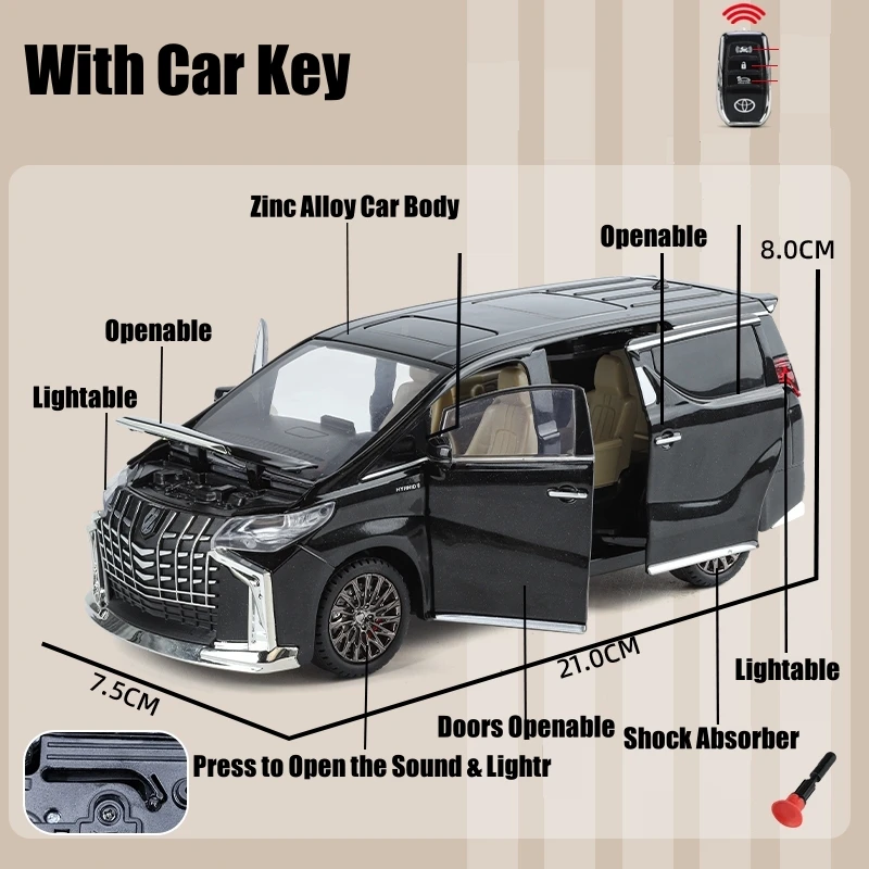 1:24 TOYOTA Alphard MPV Van Diecast Toy Car Model Vehicle Miniature Pull Back Sound & Light Doors Openable