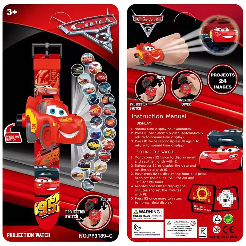 Disney Cars Lightning Mcqueen Wrist Watch 3D Projection Watch 24Pictures 3D Projection Children Toy Student Digital Watch