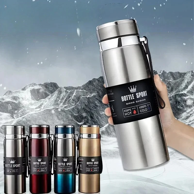 Large Capacity Stainless Steel Vacuum Flask Leak Proof Double Walled Insulated Bottle for Camping Hiking Sports