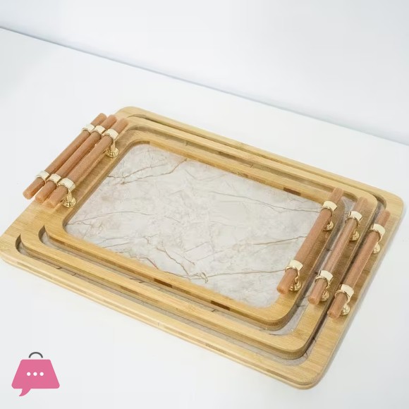 Bamboo and Marble Design 3 Pieces Serving Trays