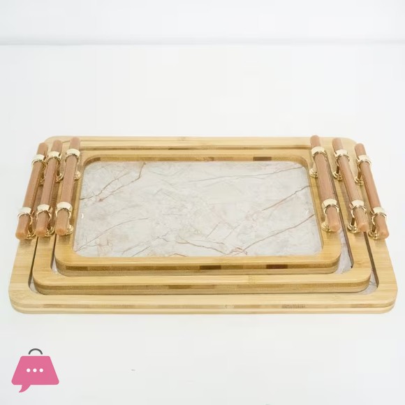 Bamboo and Marble Design 3 Pieces Serving Trays