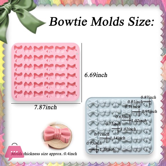 Bow Silicone Chocolate Molds, 36-Cavity Mini Bow Shape Candy Molds Tray for Cake, Pudding, Jelly, Ice Cube, Biscuits and Cake Decorating, DIY Crafts