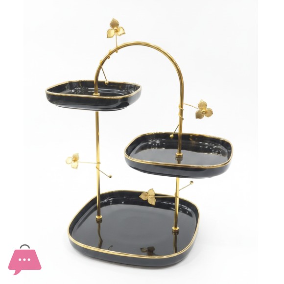 Ceramic Golden Flower Stand 3 Tier Cake Dish