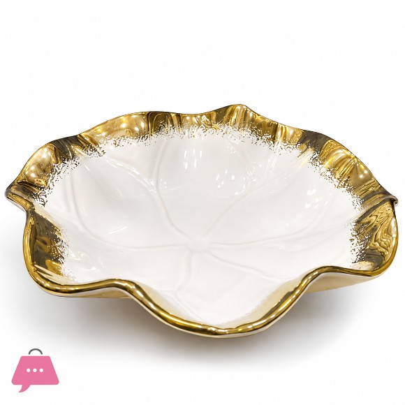 Ceramic Lotus Leaf Round Bowl 10.5 Inch
