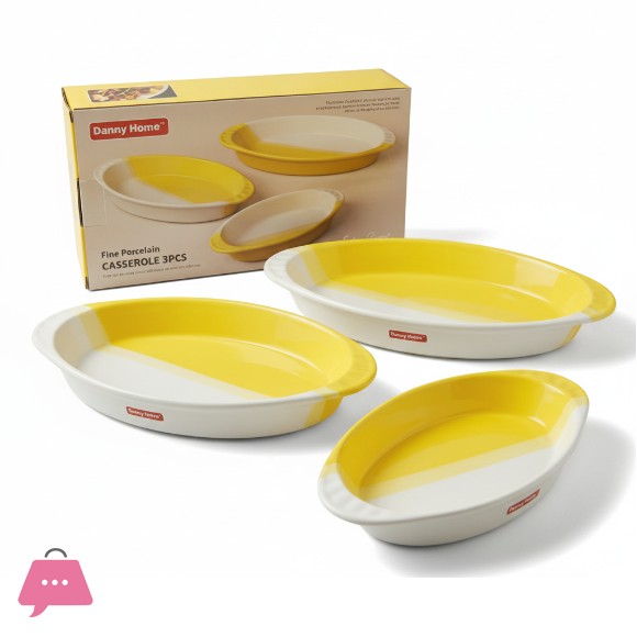 DANNY HOME 3-Piece Oval Ceramic Baking Dish Set - 13, 16, and 18cm