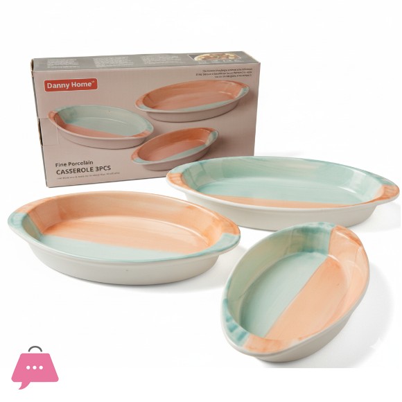 DANNY HOME 3-Piece Oval Ceramic Baking Dish Set