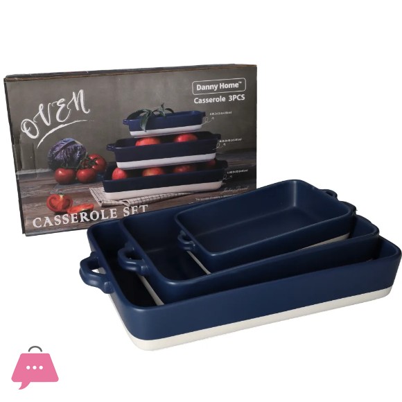 Danny Home Rectangular Ceramic Casserole Set 3pcs