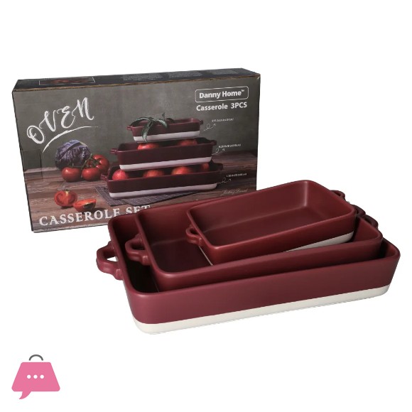 Danny Home Rectangular Ceramic Casserole Set 3pcs