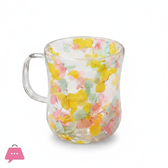 Double Wall Dried Flower Mug Aesthetic & Elegant Glass Mug – 350ml