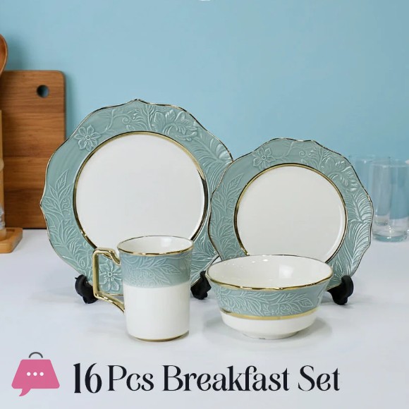 Elegant Floral Embossed 16-Piece Breakfast Set