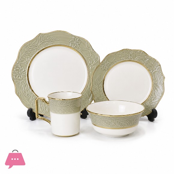 Elegant Floral Embossed 16-Piece Breakfast Set