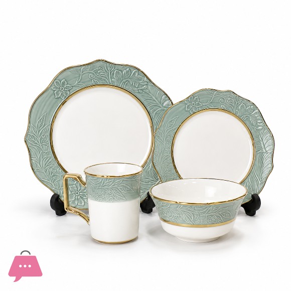 Elegant Floral Embossed 16-Piece Breakfast Set