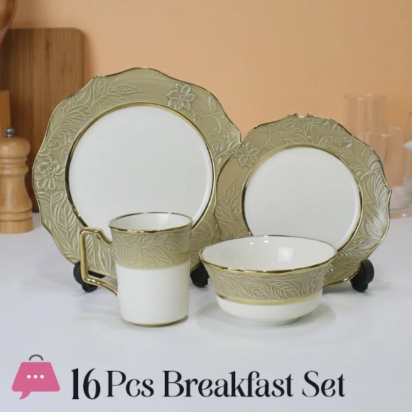 Elegant Floral Embossed 16-Piece Breakfast Set