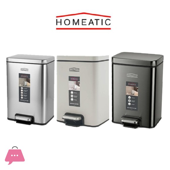 Homeatic Stainless Steel Square Pedal Bin 12 Litre (Hydrolic)