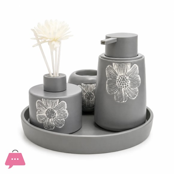 Luxury Floral Ceramic Bathroom Accessories Set with Tray