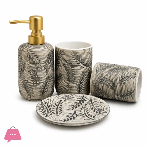 Luxury Leaf Pattern Ceramic Bath Accessories Set of 4