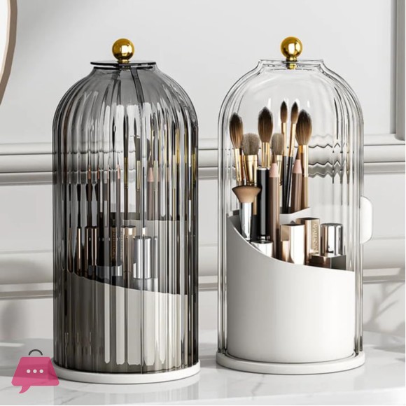 Makeup Brush Holder with Lid 360 Rotating Makeup Organizer