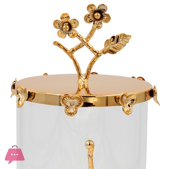 Metal Fountain Gold with Glass and Flowers