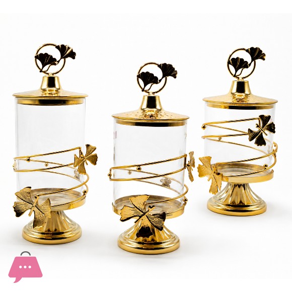 Metal Fountain Gold with Glass and Flowers 3Pcs Set