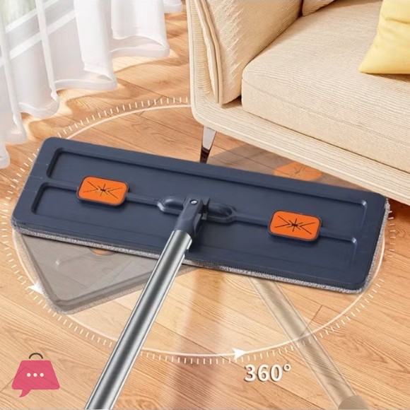 Microfiber Mop Set Washable Flat Mop for Home Use Wet Dry Steel Pole with Bucket Convenient for Floor Cleaning - 2Mop Head