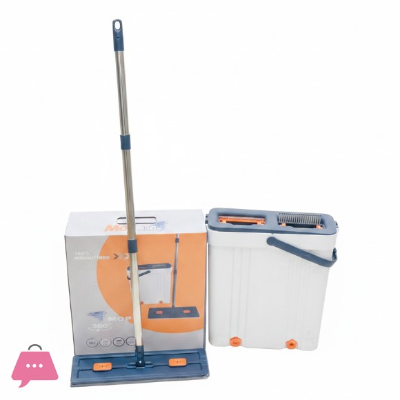 Microfiber Mop Set Washable Flat Mop for Home Use Wet Dry Steel Pole with Bucket Convenient for Floor Cleaning - 2Mop Head