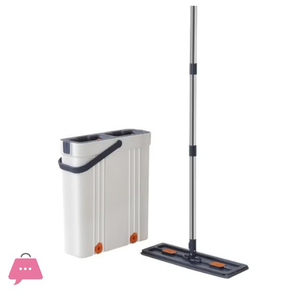 Microfiber Mop Set Washable Flat Mop for Home Use Wet Dry Steel Pole with Bucket Convenient for Floor Cleaning - 2Mop Head