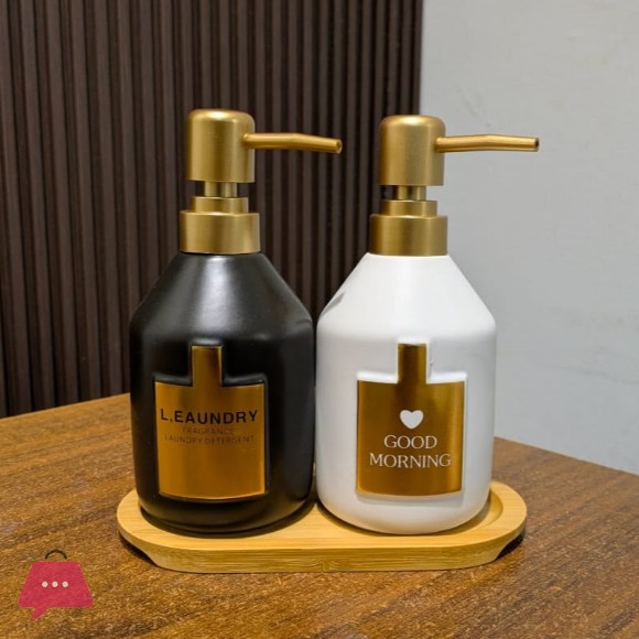 Modern Design Soap Dispenser Set with Wooden Base