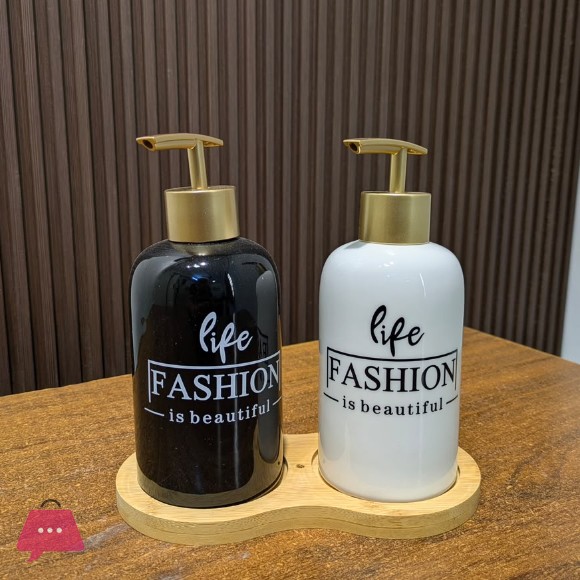 Modern Design Soap Dispenser Set with Wooden Base