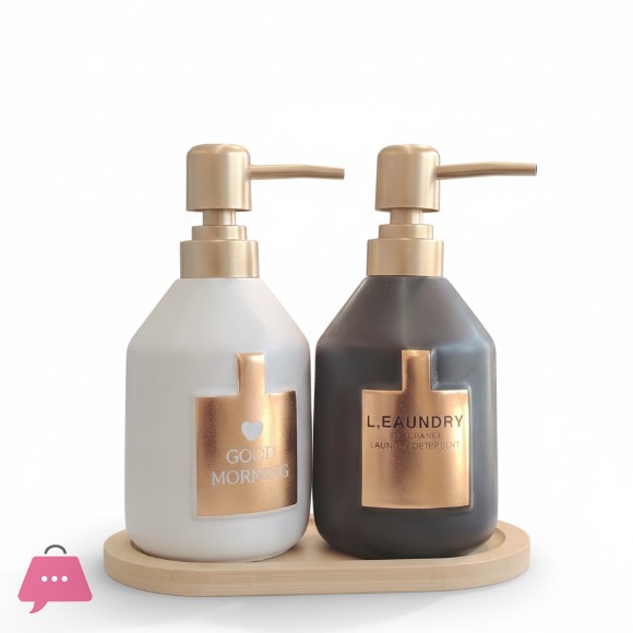 Modern Design Soap Dispenser Set with Wooden Base