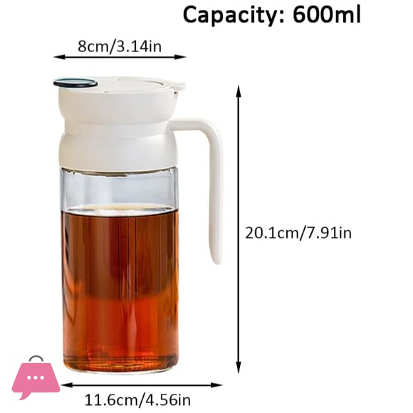 Oil Dispenser Bottle for Kitchen Leakproof Glass Condiment Container with Auto Flip Pull Cap 600ml