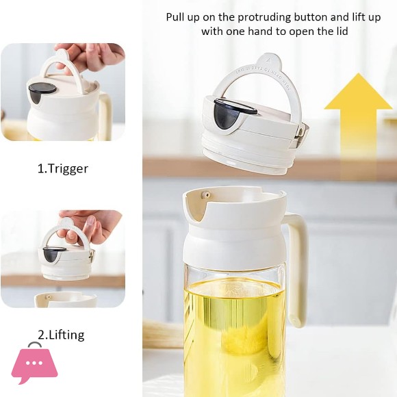 Oil Dispenser Bottle for Kitchen Leakproof Glass Condiment Container with Auto Flip Pull Cap 600ml