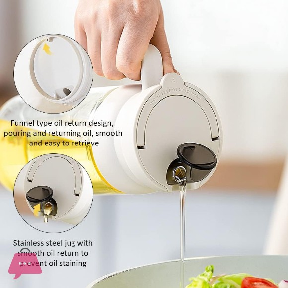 Oil Dispenser Bottle for Kitchen Leakproof Glass Condiment Container with Auto Flip Pull Cap 600ml