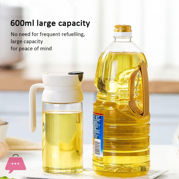 Oil Dispenser Bottle for Kitchen Leakproof Glass Condiment Container with Auto Flip Pull Cap 600ml