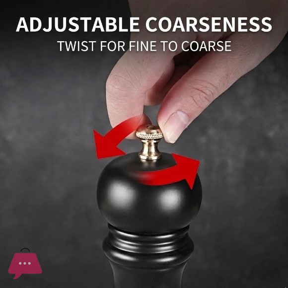 Premium Black Wooden Pepper Grinder with Adjustable Core Manual Salt Spice Mill for Kitchen
