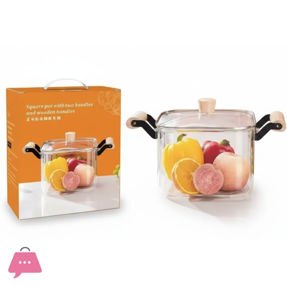 Pyrex Glass Pot with Wooden Handle 3.5 liters Stove Use Glass