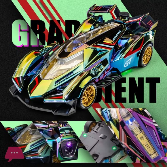 RC Drift Car 2.4GHz 1:24 Scale 4WD High Speed Cars Vehicle with LED Lights, Spray, Roadblocks and 4 Drifting Tires Racing Sport Toy Cars for Boys Girls Kids