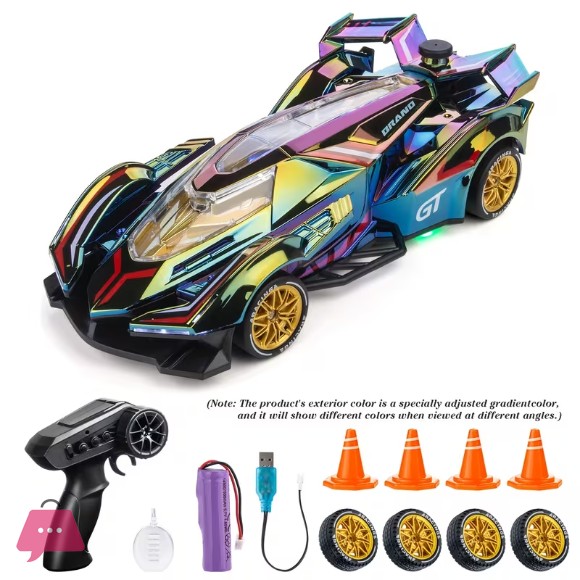 RC Drift Car 2.4GHz 1:24 Scale 4WD High Speed Cars Vehicle with LED Lights, Spray, Roadblocks and 4 Drifting Tires Racing Sport Toy Cars for Boys Girls Kids