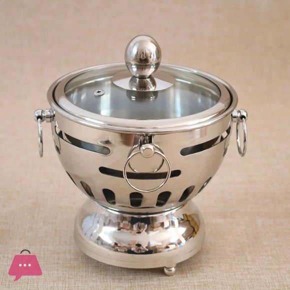 Round Stainless Steel Single Hot Pot with Glass Lid 18.5cm