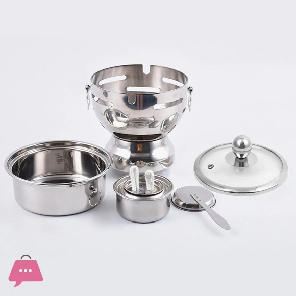 Round Stainless Steel Single Hot Pot with Glass Lid 18.5cm