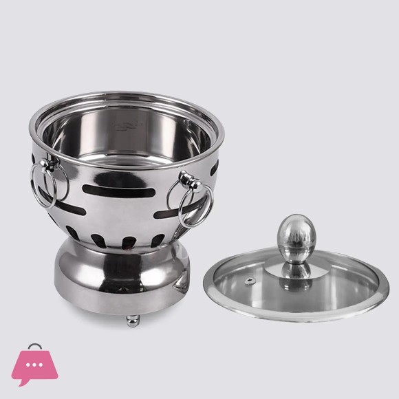 Round Stainless Steel Single Hot Pot with Glass Lid 18.5cm