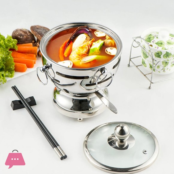 Round Stainless Steel Single Hot Pot with Glass Lid 18.5cm